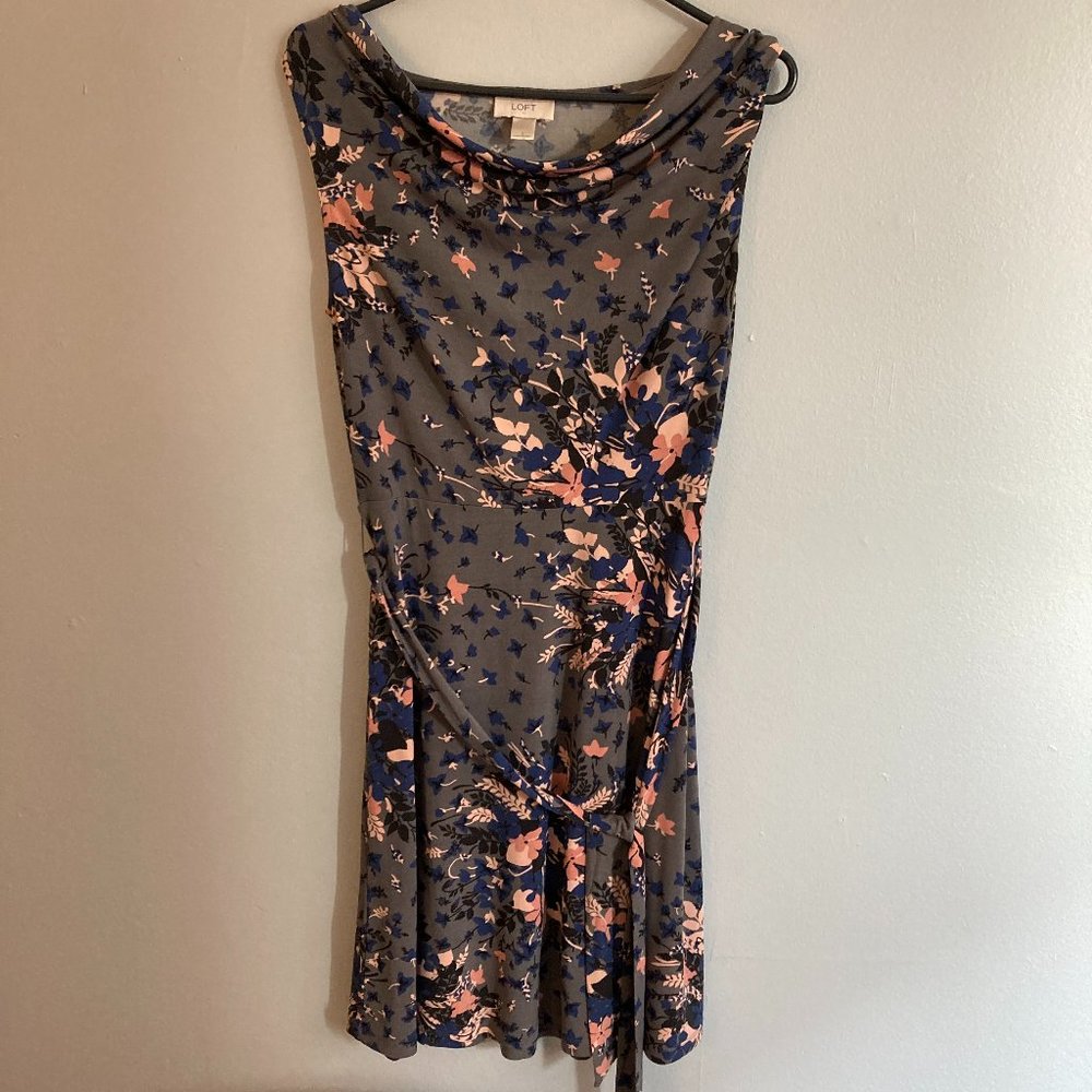 Loft Factory Dress Shift Belted Floral Brown Size S Polyester